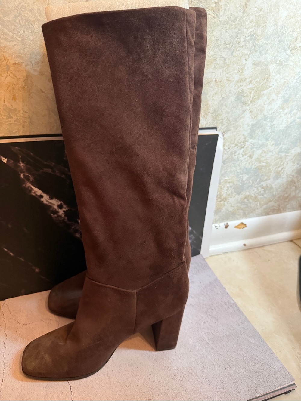 Express Women's Tall Suede Block Heel Boots - Brown